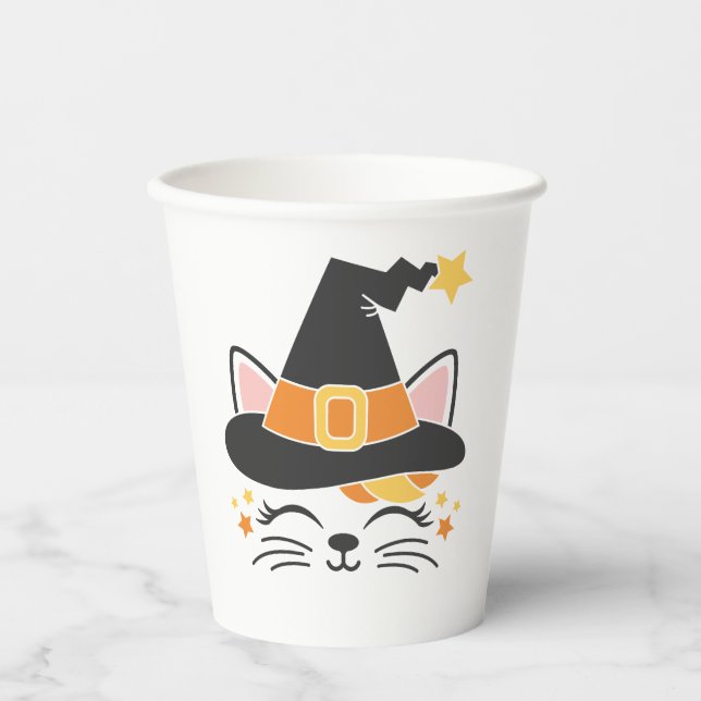 Gobelets En Papier Halloween Kitty Cat Witch (Recto)