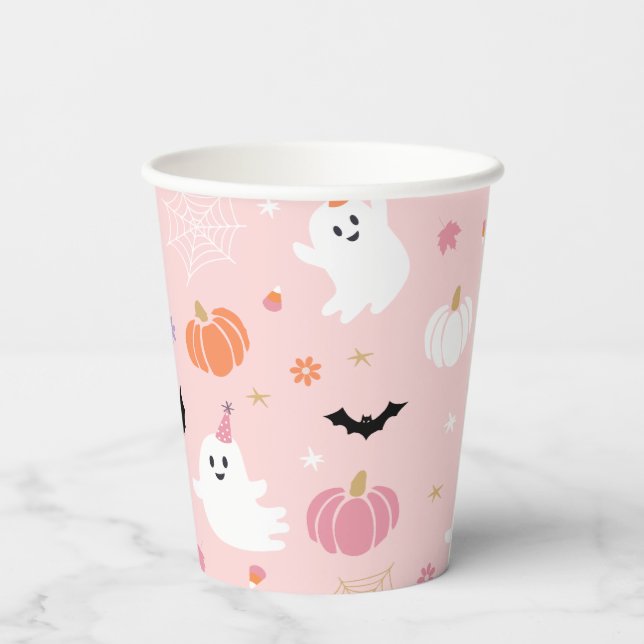 Gobelets En Papier Halloween mignon Dusty rose fantôme (Verso)