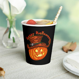 Gobelets En Papier Halloween Neon Glow Look Citrouille Party