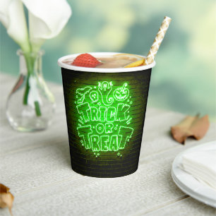 Gobelets En Papier Halloween Neon Glow Look Green Trreat Party
