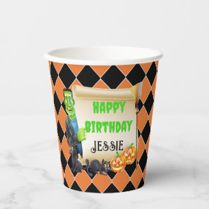 Gobelets En Papier Halloween Nom des enfants Frankenstein Anniversair