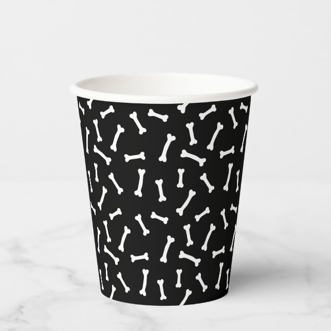 Gobelets En Papier Halloween os Bones Noir et Blanc Effrayants (Recto)