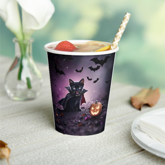 Gobelets En Papier Halloween Party Chat noir Vampire mite (Insitu)