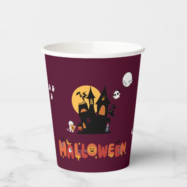 Gobelets En Papier HALLOWEEN Party Cup - Haunted House & Citrouille (Gauche)