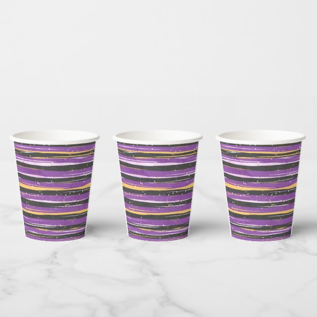GOBELETS EN PAPIER HALLOWEEN PURPLE ROSE ORANGE STRIPES (Multi)