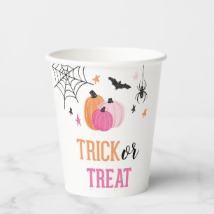 Gobelets En Papier Halloween Rose Bonbons ou Farces Citrouilles Toile