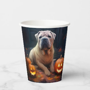 Gobelets En Papier Halloween Shar Pei Avec La Peur Citrouille