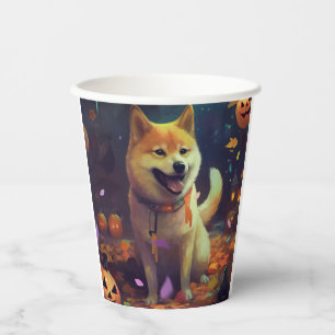 Gobelets En Papier Halloween Shiba Inu Avec La Peur Citrouille