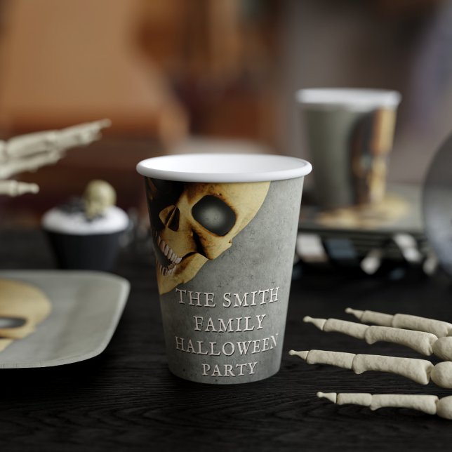 Gobelets En Papier Halloween Skeleton Éffrayant Skeleton Soirée (A spooky skeleton Halloween paper cup for your spooky skeleton Halloween party. Just add your name)