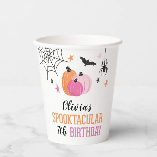 Gobelets En Papier Halloween Spooktaculaire Anniversaire Citrouilles  (Recto)