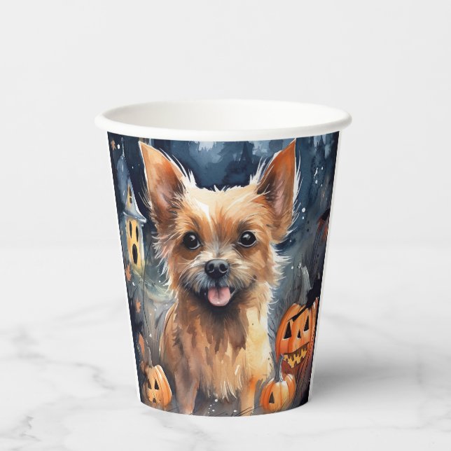 Gobelets En Papier Halloween Terrier Australien Avec Peur Citrouille (Recto)