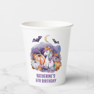 Gobelets En Papier Halloween Unicorn Aquarelle fête d'anniversaire
