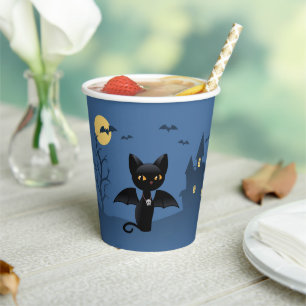 Gobelets En Papier Halloween Vampire Chat noir avec ailes