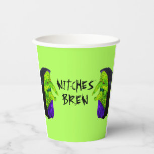 GOBELETS EN PAPIER HALLOWEEN VERT SORCIÈRES BRASSAGE  TASSES EN PAPIE