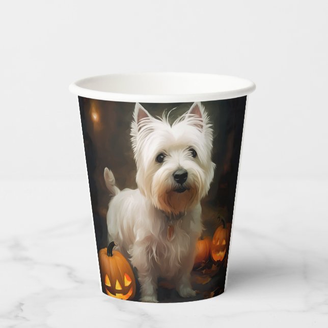 Gobelets En Papier Halloween West Highland White Terrier Citrouilles (Recto)