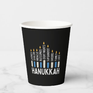 Gobelets En Papier Hanoukka Juif de la fête juive Menorah Juif