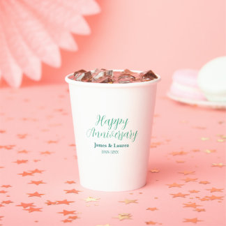 Gobelets En Papier Happy anniversary wedding name date year simple mi