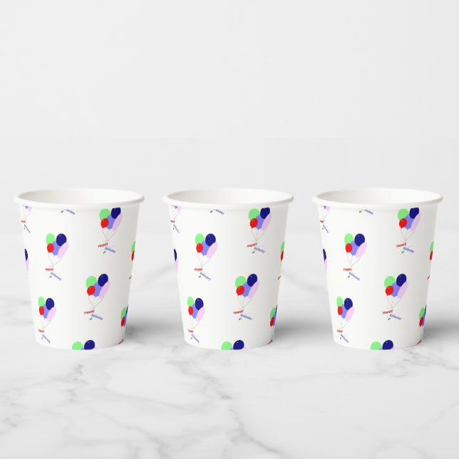 Gobelets En Papier Happy Birthday Balloons  (Multi)