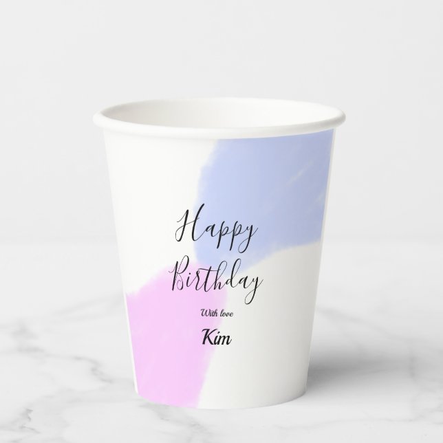 Gobelets En Papier Happy birthday pink purple pastel name simple eleg (Recto)