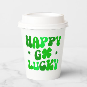 Gobelets En Papier HAPPY GO LUCKY Shamrock tasses avec couvercle