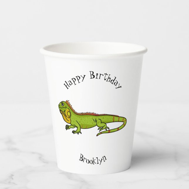 Gobelets En Papier Happy green iguana cartoon (Recto)