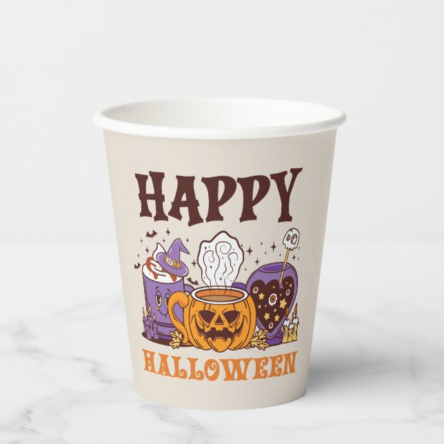 Gobelets En Papier Happy Halloween café brasse (Recto)