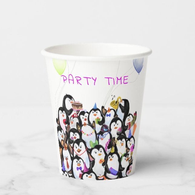 Gobelets En Papier Happy Penguins Coupes papier de la partie - Texte  (Recto)