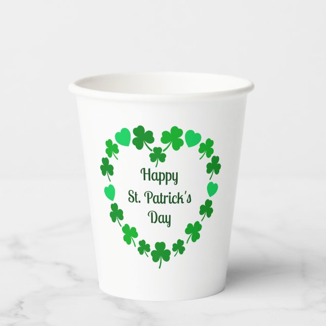 Gobelets En Papier Happy St. Patrick's Day Shamrock and Heart Wreath (Recto)