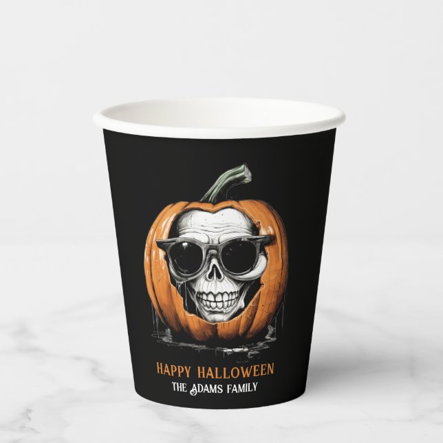 Gobelets En Papier Haunting Jack O'Lantern Grinning Crâne Halloween (Recto)