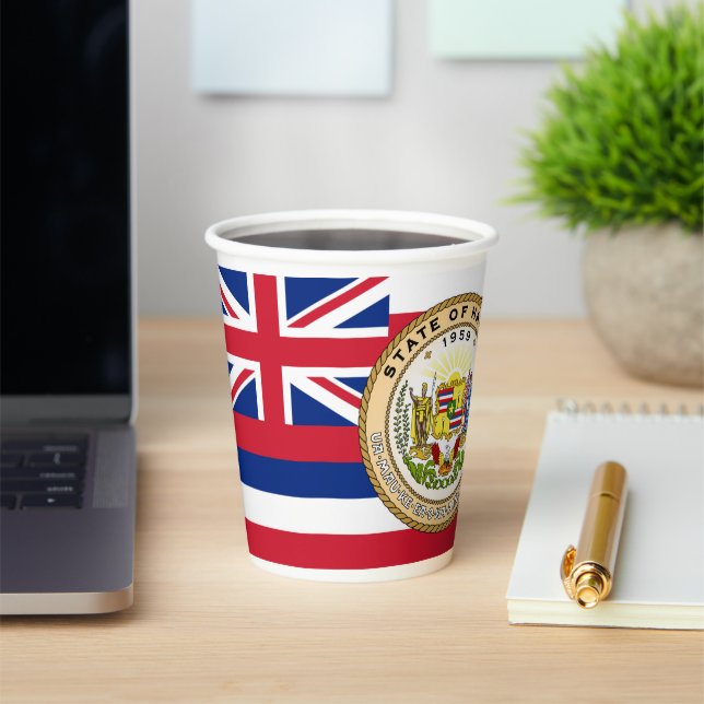 Gobelets En Papier Hawaiian Flag & Seal, Flag of Hawaii (Insitu)