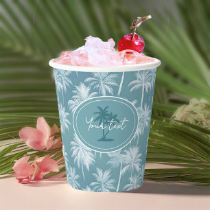 Gobelets En Papier Hawaiian Palm Tree Silhouette Motif Turquoise ID10