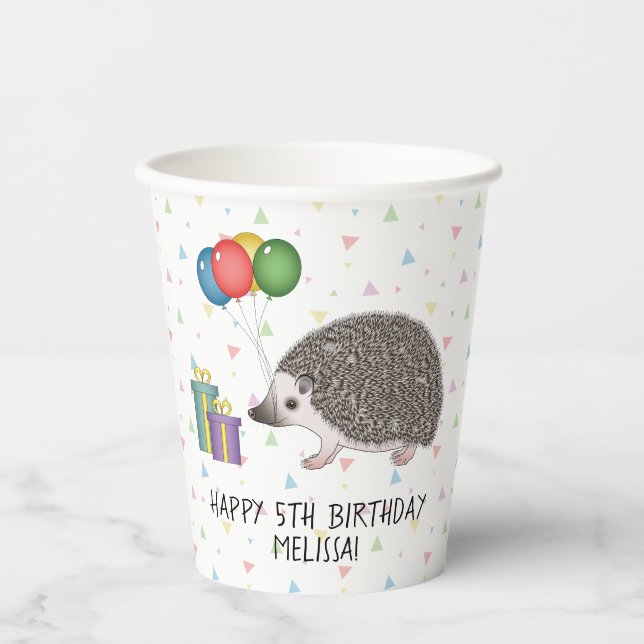 Gobelets En Papier Hérisson pygmée africain - Joyeux Anniversaire (Recto)