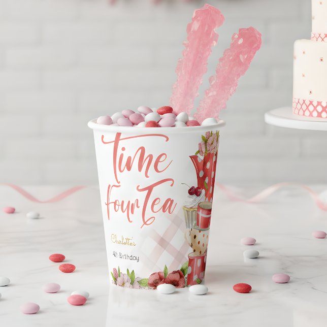 Gobelets En Papier Heure quatre thé, quatrième anniversaire pour les  (Créateur téléchargé)