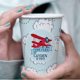 Gobelets En Papier Heure Vol avion Anniversaire