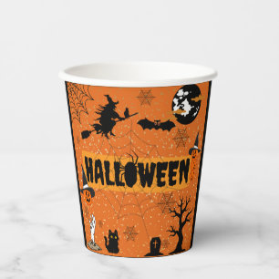 GOBELETS EN PAPIER HEUREUX COUPES DE PAPIER HALLOWEEN(ORANGE)
