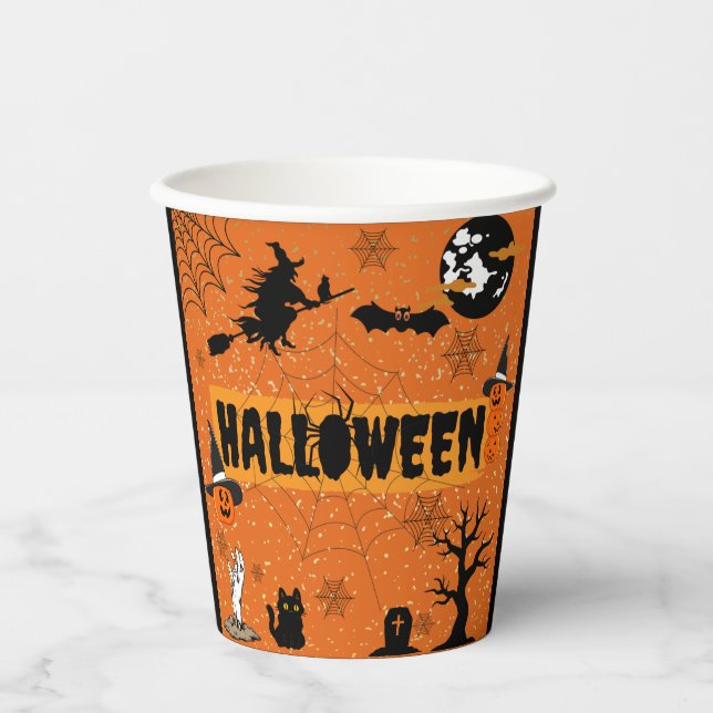 GOBELETS EN PAPIER HEUREUX COUPES DE PAPIER HALLOWEEN(ORANGE) (Recto)