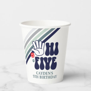Gobelets En Papier HI CINQ tasses de papier bleu à bande rétro