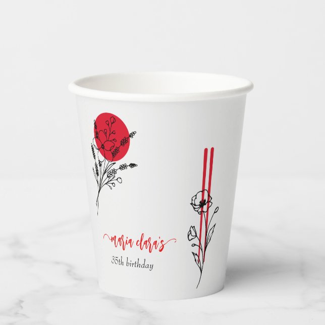 Gobelets En Papier Hibachi japonais barbecue grill Chef dîner d'anniv (Recto)