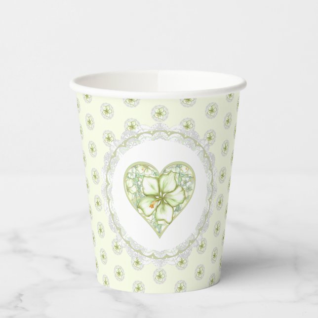 Gobelets En Papier Hibiscus & dentelle BLANC (Gauche)