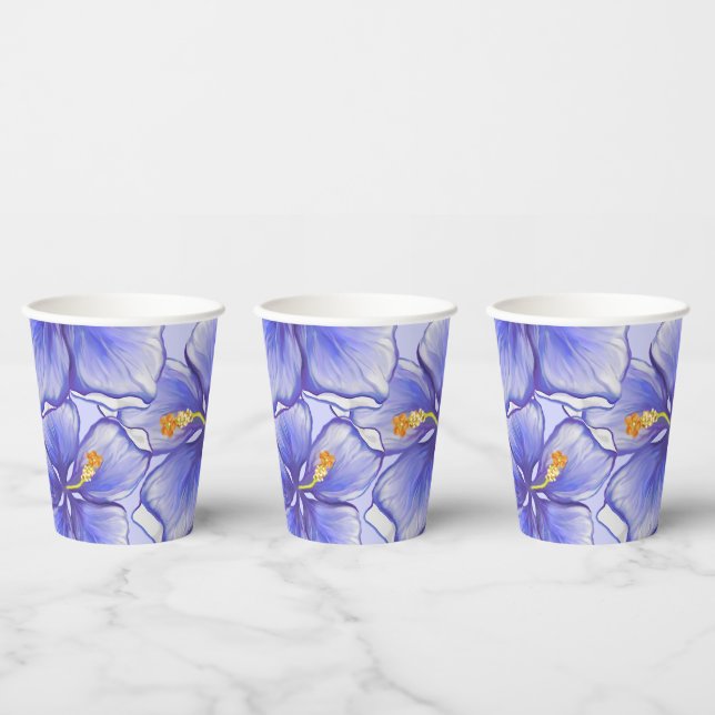 Gobelets En Papier Hibiscus & dentelle BLEU (Multi)