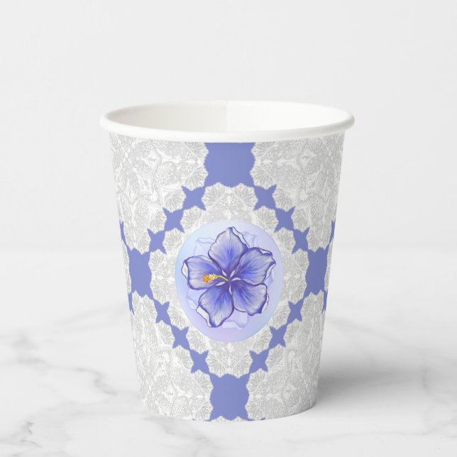 Gobelets En Papier Hibiscus & dentelle BLEU (Gauche)
