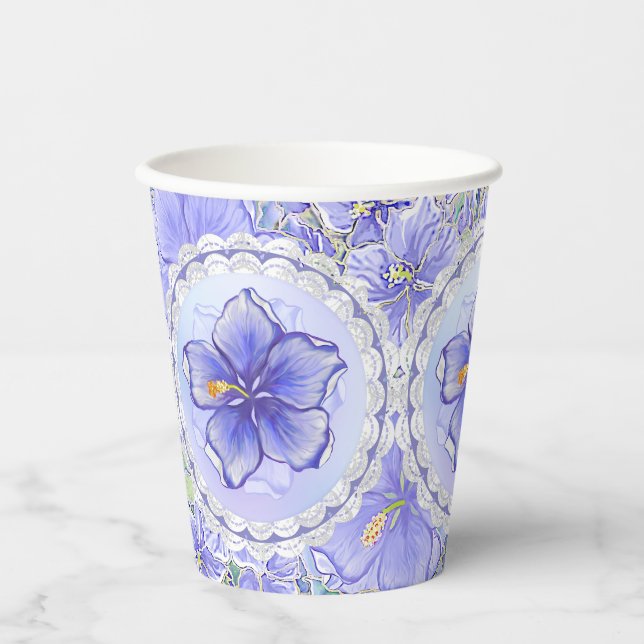 Gobelets En Papier Hibiscus & dentelle BLEU (Recto)