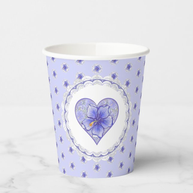 Gobelets En Papier Hibiscus & dentelle BLEU (Gauche)