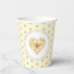 Gobelets En Papier Hibiscus & dentelle JAUNE