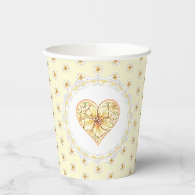 Gobelets En Papier Hibiscus & dentelle JAUNE (Gauche)