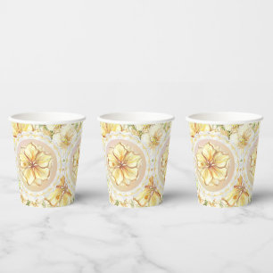 Gobelets En Papier Hibiscus & dentelle JAUNE