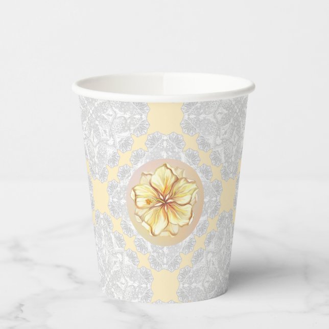 Gobelets En Papier Hibiscus & dentelle JAUNE (Gauche)