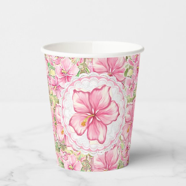 Gobelets En Papier Hibiscus & dentelle PINK (Gauche)