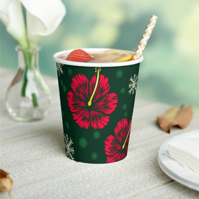 Gobelets En Papier Hibiscus floral tropical Snowflakes Noël | (Insitu)