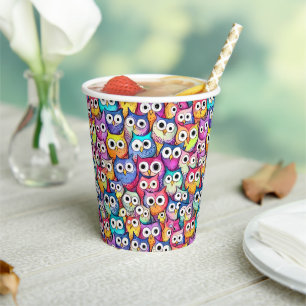 Gobelets En Papier Hibou face dessin animé motif baby shower de whisk